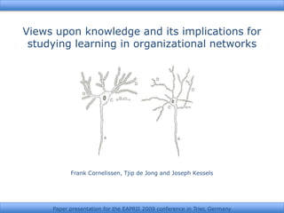 Views upon knowledge and its implications for
 studying learning in organizational networks




           Frank Cornelissen, Tjip de Jong and Joseph Kessels




     Paper presentation for the EAPRII 2009 conference in Trier, Germany
 