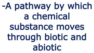-A pathway by which
a chemical
substance moves
through biotic and
abiotic
 