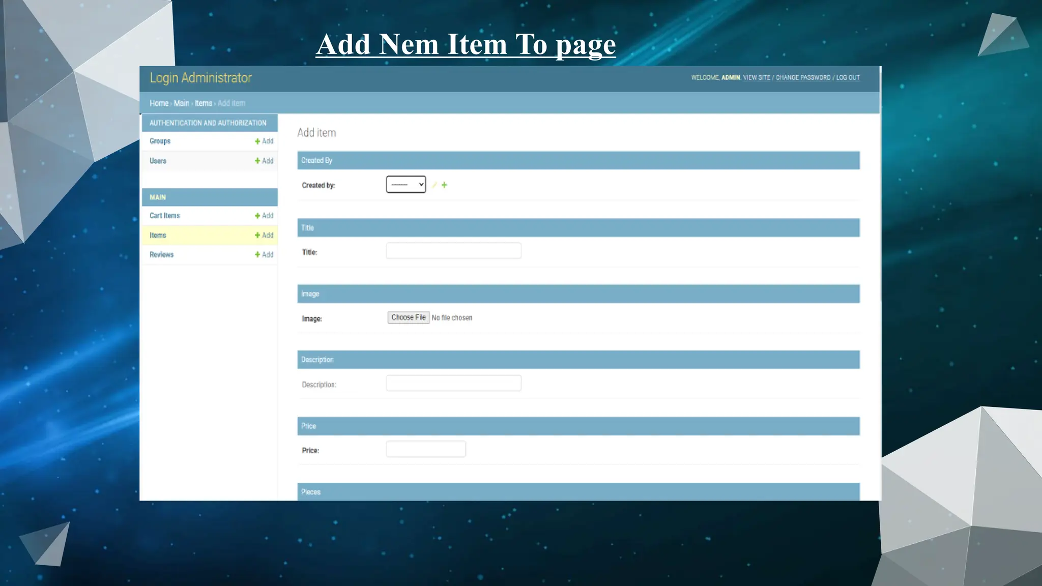 Add Nem Item To page
 