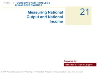 © 2009 Pearson Education, Inc. Publishing as Prentice Hall Principles of Economics 9e by Case, Fair and Oster
21
PART IV CONCEPTS AND PROBLEMS
IN MACROECONOMICS
Measuring National
Output and National
Income
Fernando & Yvonn Quijano
Prepared by:
 