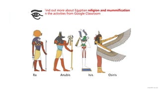 Find out more about Egyptian religion and mummification
in the activities from Google Classroom
Ra Anubis Isis Osiris
 