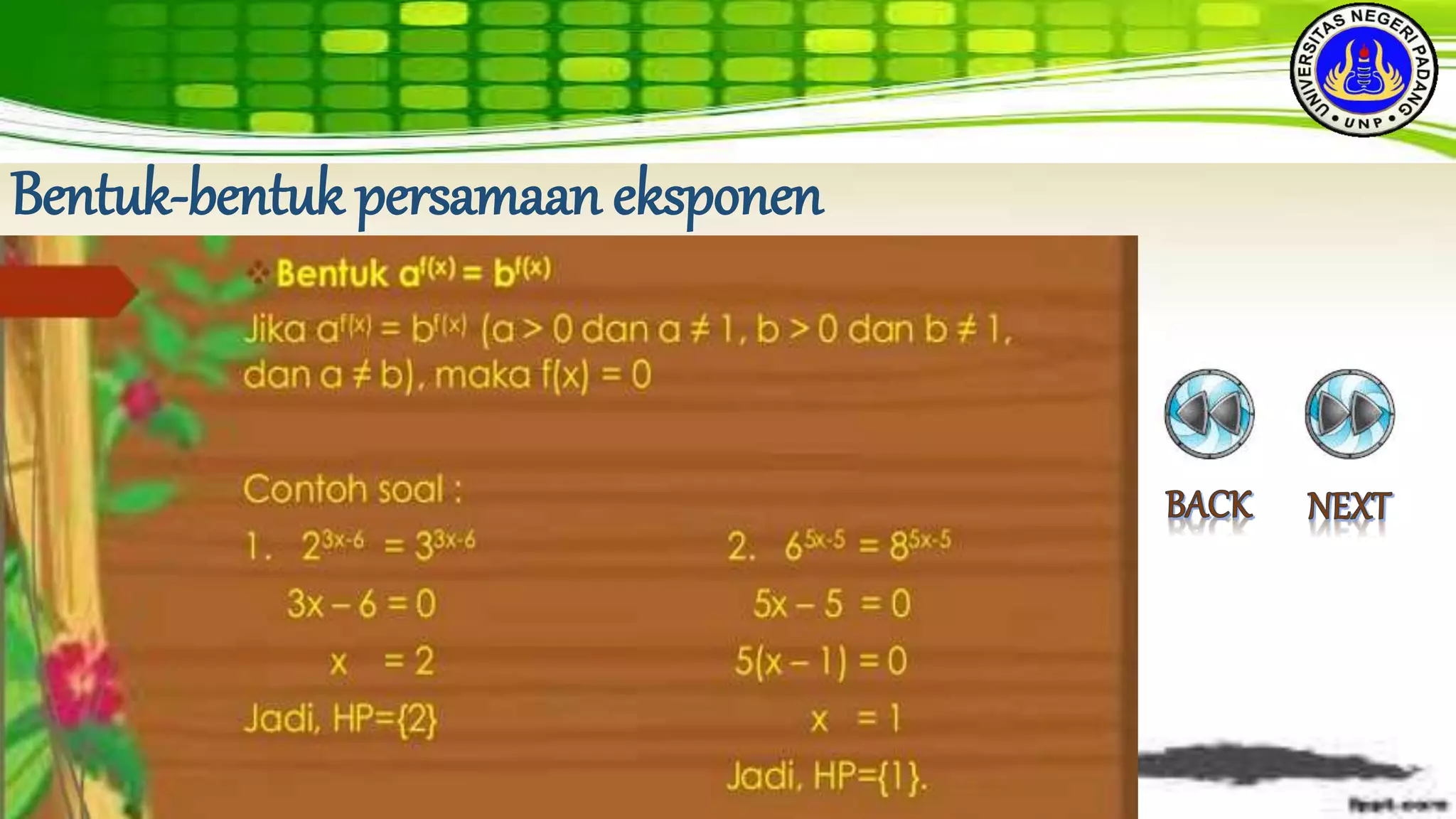Bentuk-bentuk persamaan eksponen
 