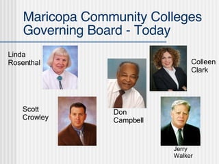 Maricopa Community Colleges Governing Board - Today Linda  Rosenthal Scott  Crowley Don  Campbell Colleen Clark Jerry Walker 