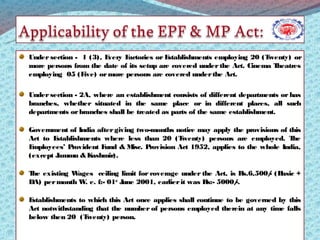 PPT on "Provident Fund & MP Act 1952" of India. Slide 3