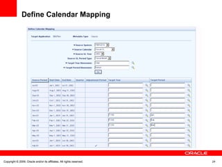 Copyright © 2009, Oracle and/or its affiliates. All rights reserved. 24Copyright © 2009, Oracle and/or its affiliates. All rights reserved.
Define Calendar Mapping
 