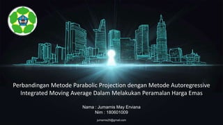jumarnis20@gmail.com
Perbandingan Metode Parabolic Projection dengan Metode Autoregressive
Integrated Moving Average Dalam Melakukan Peramalan Harga Emas
Nama : Jumarnis May Erviana
Nim : 180601009
 