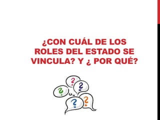 ¿CON CUÁL DE LOS
ROLES DEL ESTADO SE
VINCULA? Y ¿ POR QUÉ?
 