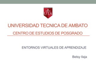 UNIVERSIDAD TECNICA DE AMBATO
 CENTRO DE ESTUDIOS DE POSGRADO


     ENTORNOS VIRTUALES DE APRENDIZAJE

                              Betsy Ilaja
 