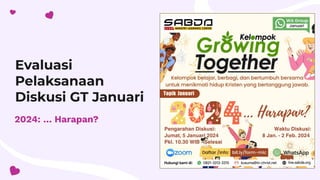 Evaluasi
Pelaksanaan
Diskusi GT Januari
2024: … Harapan?
 