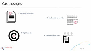 Cas d’usages
Page 40
1. Signature en masse
2. Scellement de données
3. Digital assets
4. Authentification forte
 