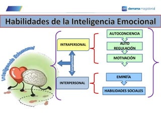 Competencias
INTRAPERSONAL
INTERPERSONAL
AUTOCONCIENCIA
AUTO
REGULACIÓN
MOTIVACIÓN
EMPATÍA
HABILIDADES SOCIALES
 