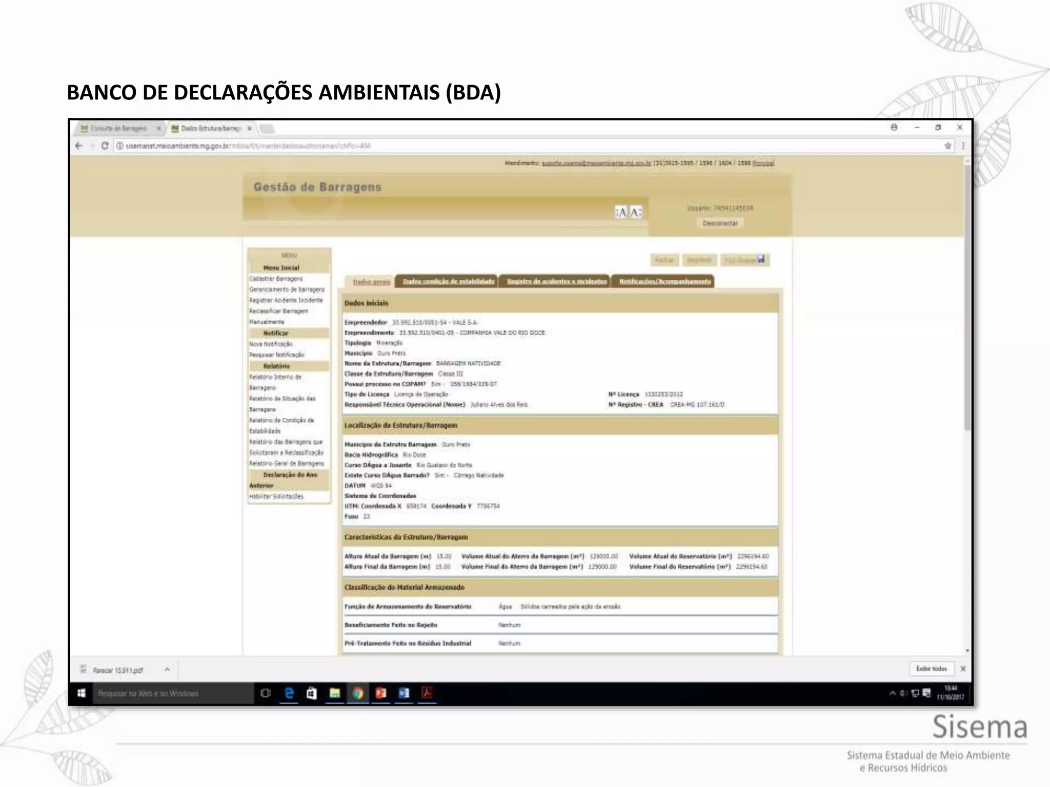 BANCO DE DECLARAÇÕES AMBIENTAIS (BDA)
 