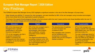 In partnership with
European Risk Manager Report 2020 Edition
Key Findings
The FERMA European Risk Manager Survey 2020 hi...