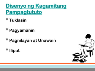 Disenyo ng Kagamitang
Pampagtututo
• Tuklasin
• Pagyamanin
• Pagnilayan at Unawain
• Ilipat
 