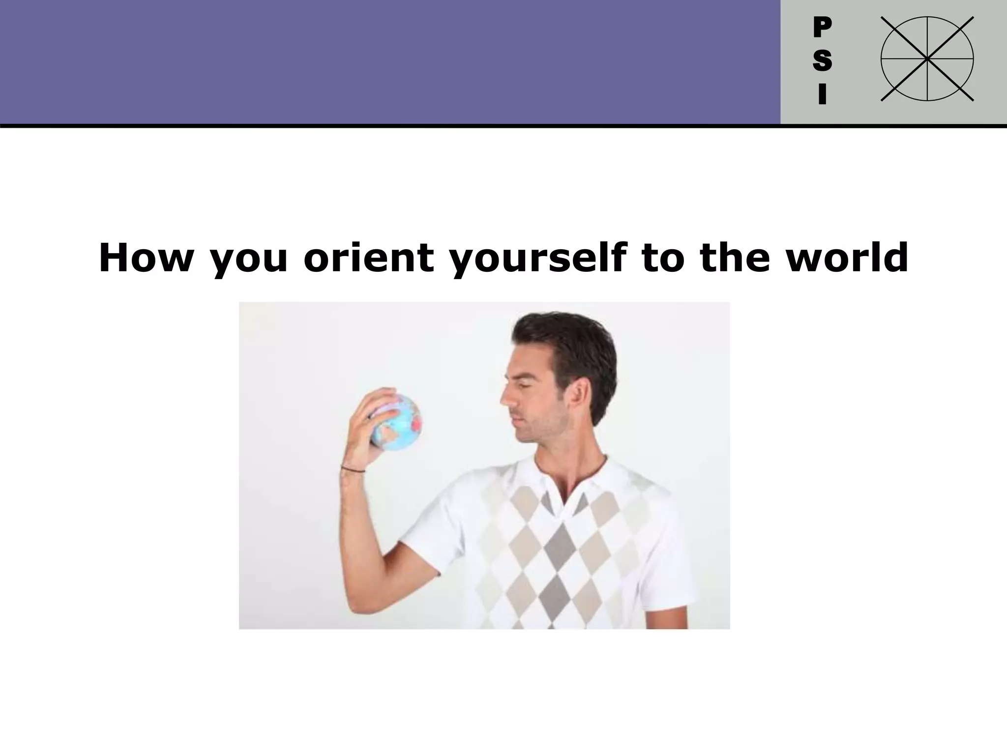 P
S
I
Copyright 2010 by HRDQ. All rights reserved.
Not for resale. www.hrdq.com
How you orient yourself to the world
 