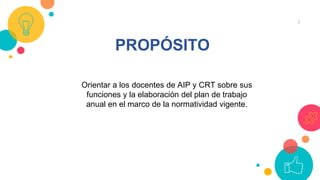 4
PRODUCTO
Formular compromisos para el cumplimiento del
plan de trabajo anual del docente de AIP/CRT en
el marco de la no...