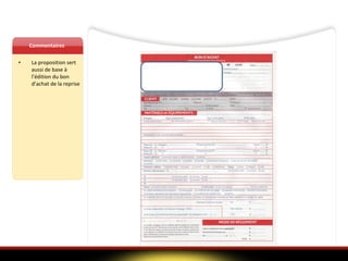 Commentaires La proposition sert aussi de base à l’édition du bon d’achat de la reprise  
