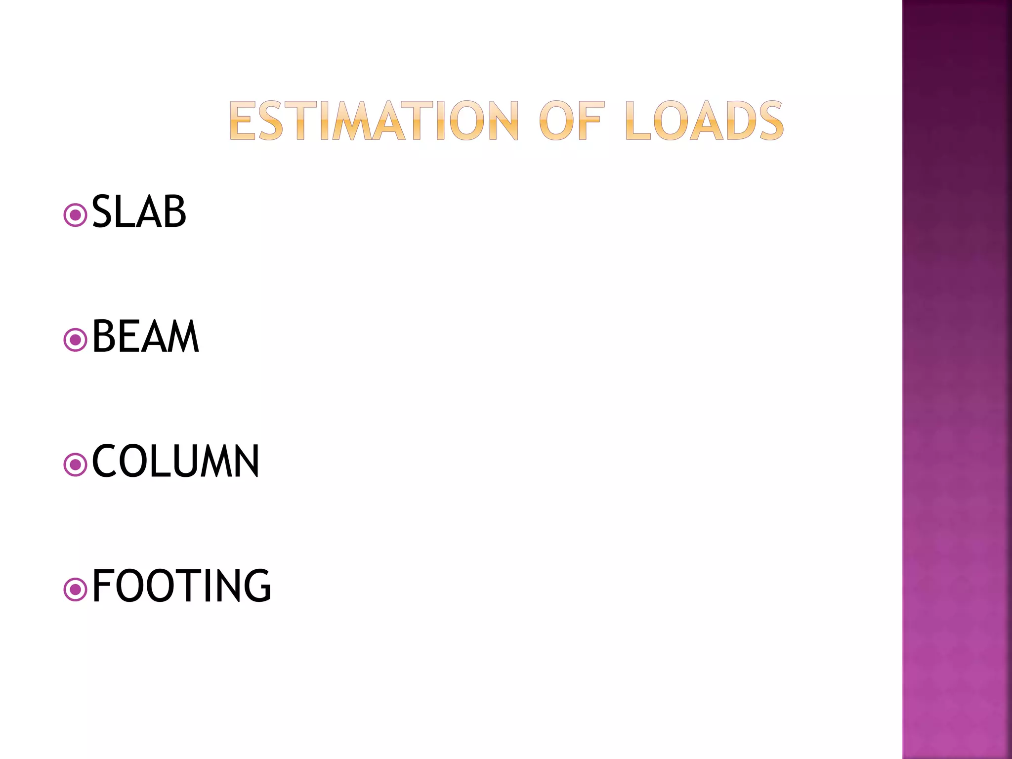 SLAB
BEAM
COLUMN
FOOTING
 