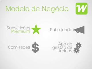 Modelo de Negócio

Subscrições   Publicidade
  Premium


                 App de
Comissões      gestão de
                  treinos
 