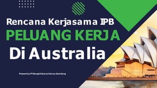Present by PT Bangkit Inovasi Karya Gemilang
PELUANG KERJA
Di Australia
Rencana Kerjasama IPB
 