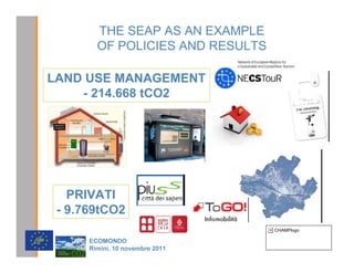 THE SEAP AS AN EXAMPLE
        OF POLICIES AND RESULTS

LAND USE MANAGEMENT
    - 214.668 tCO2




   PRIVATI
 - 9.769tCO2
                                  CHAMPlogo

      (2021'2
      5LPLQL  QRYHPEUH 
 