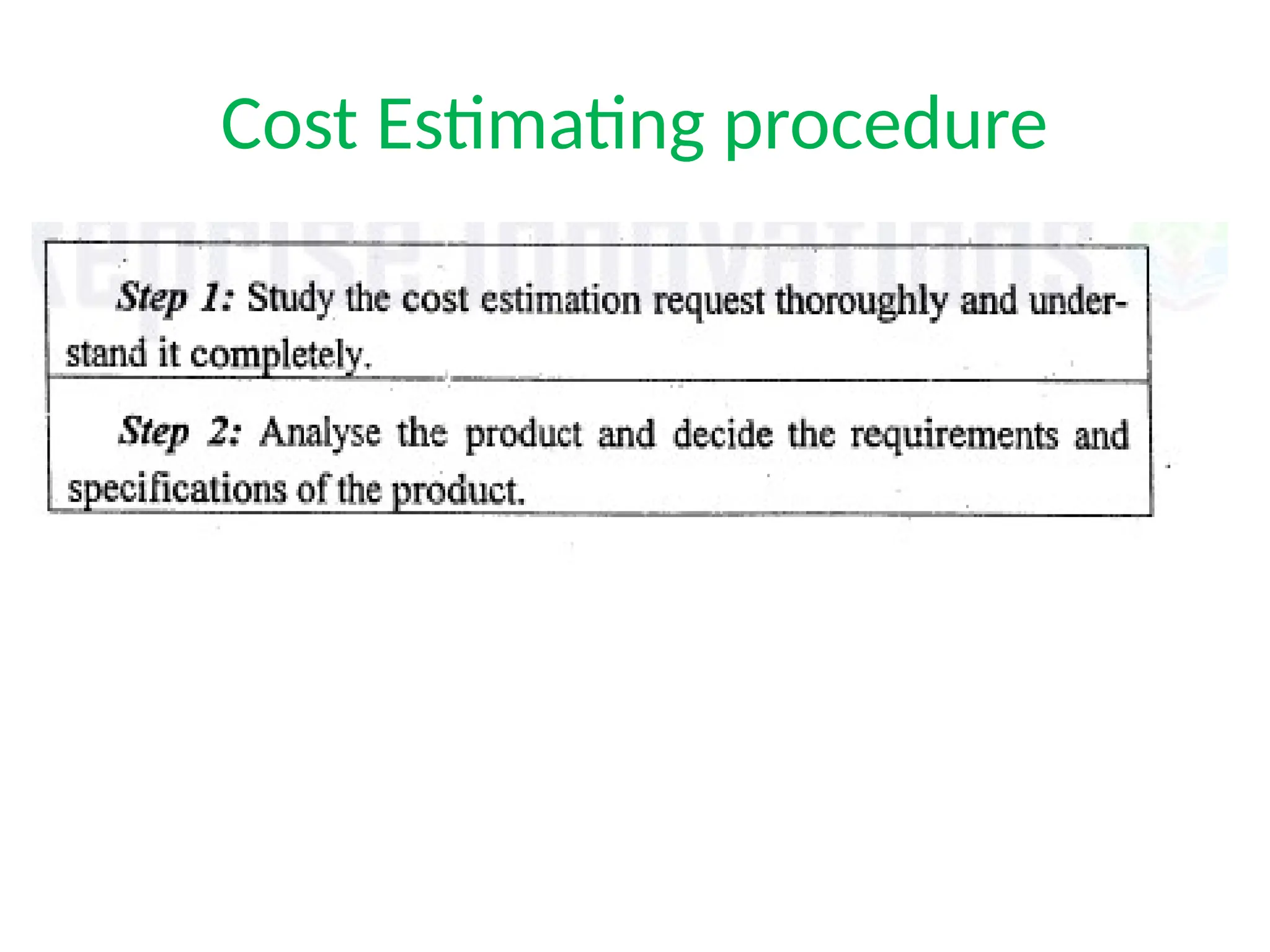 Cost Estimating procedure
 