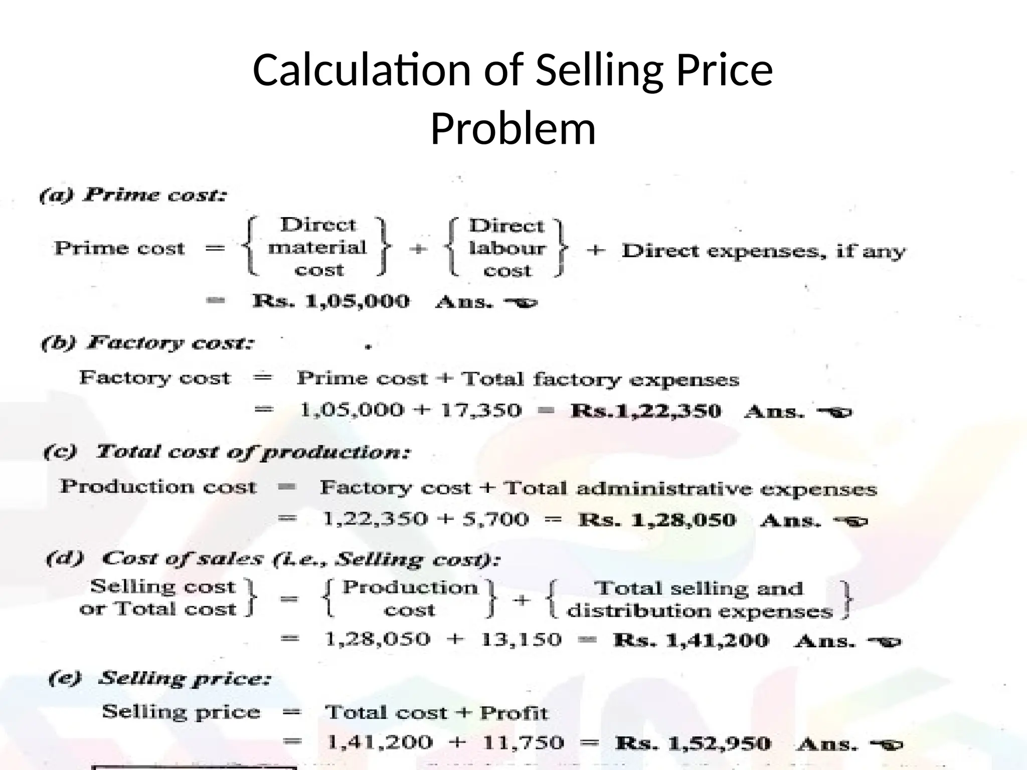 Calculation of Selling Price
Problem
 