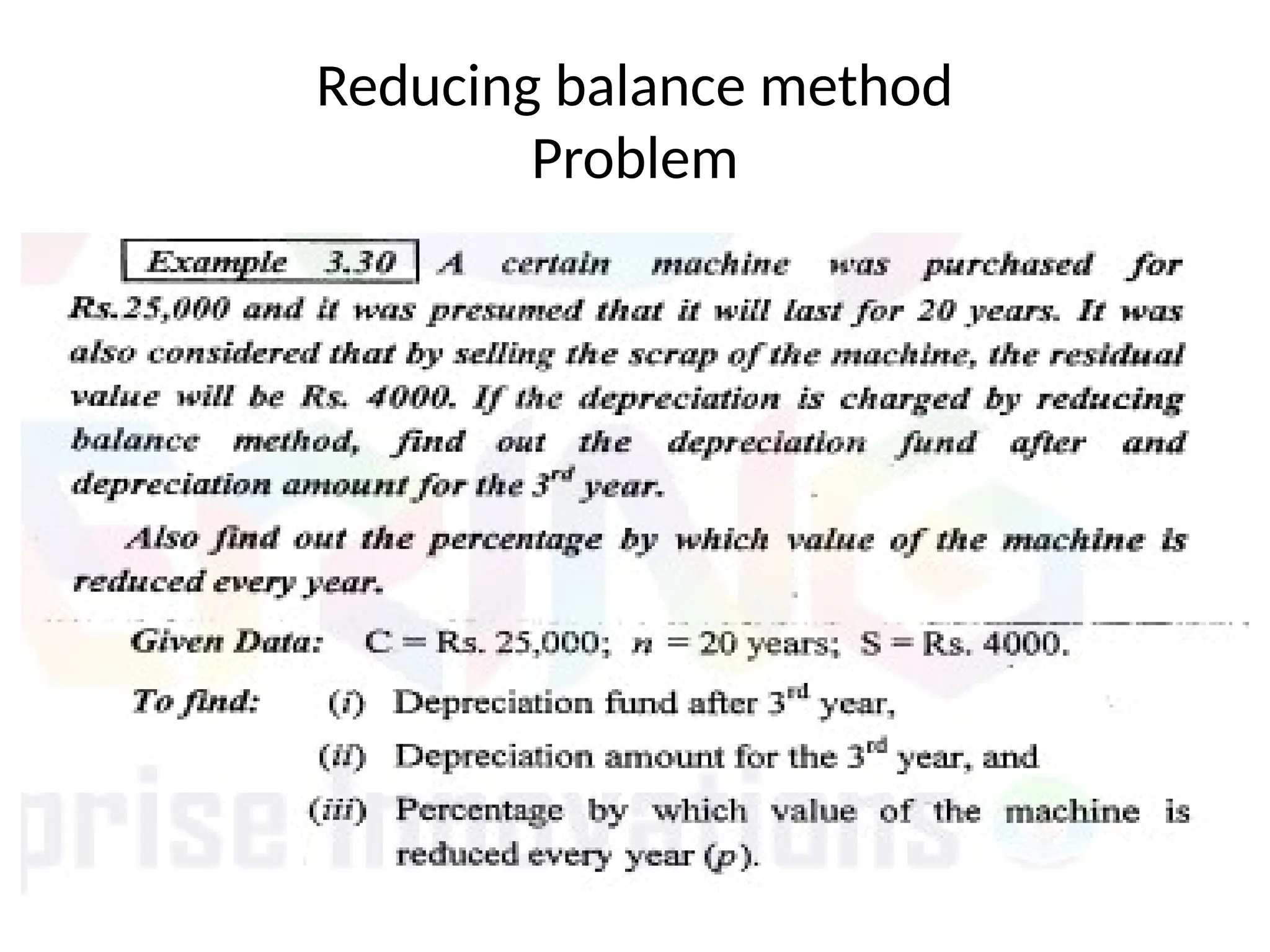Reducing balance method
Problem
 
