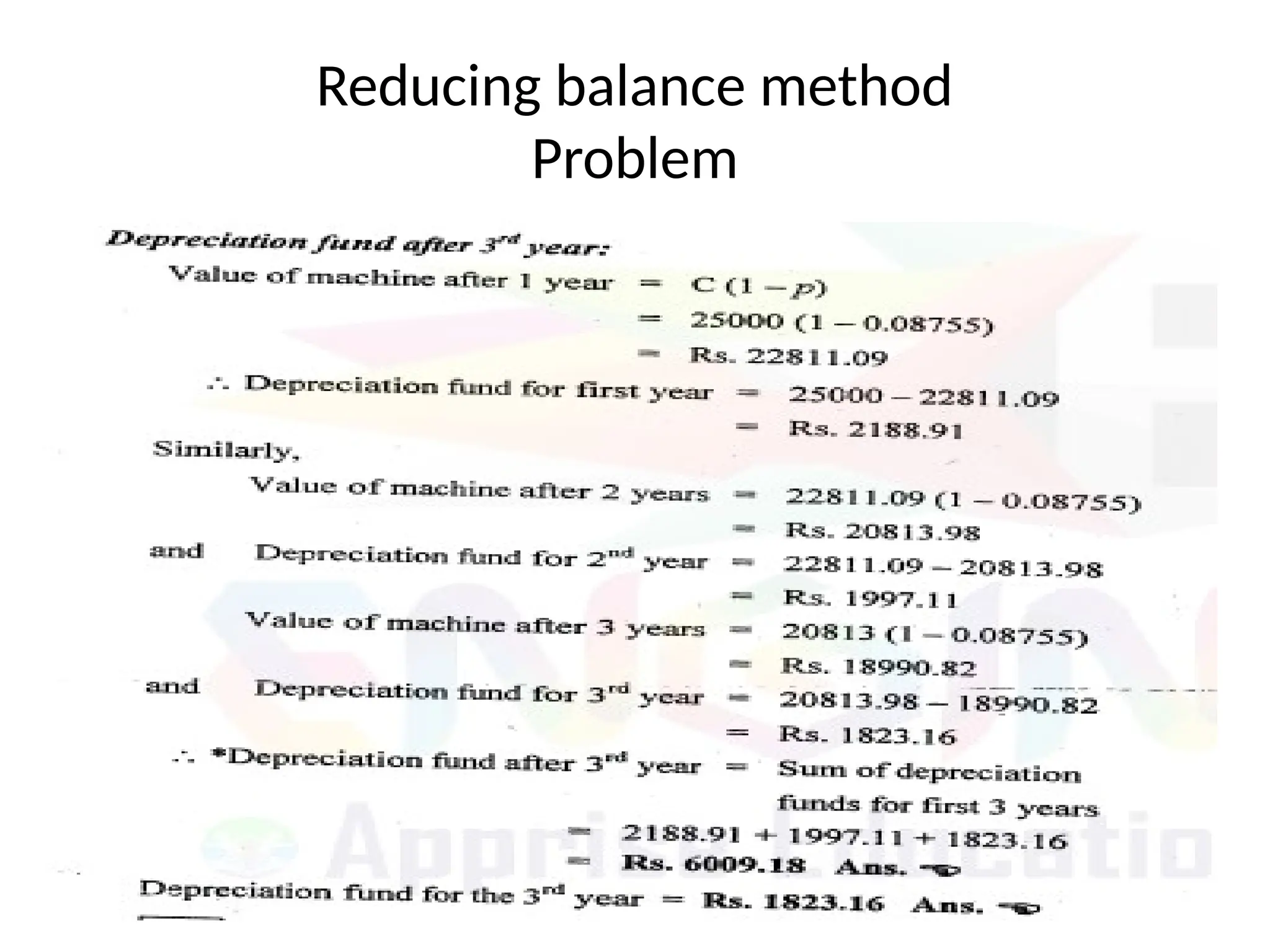 Reducing balance method
Problem
 