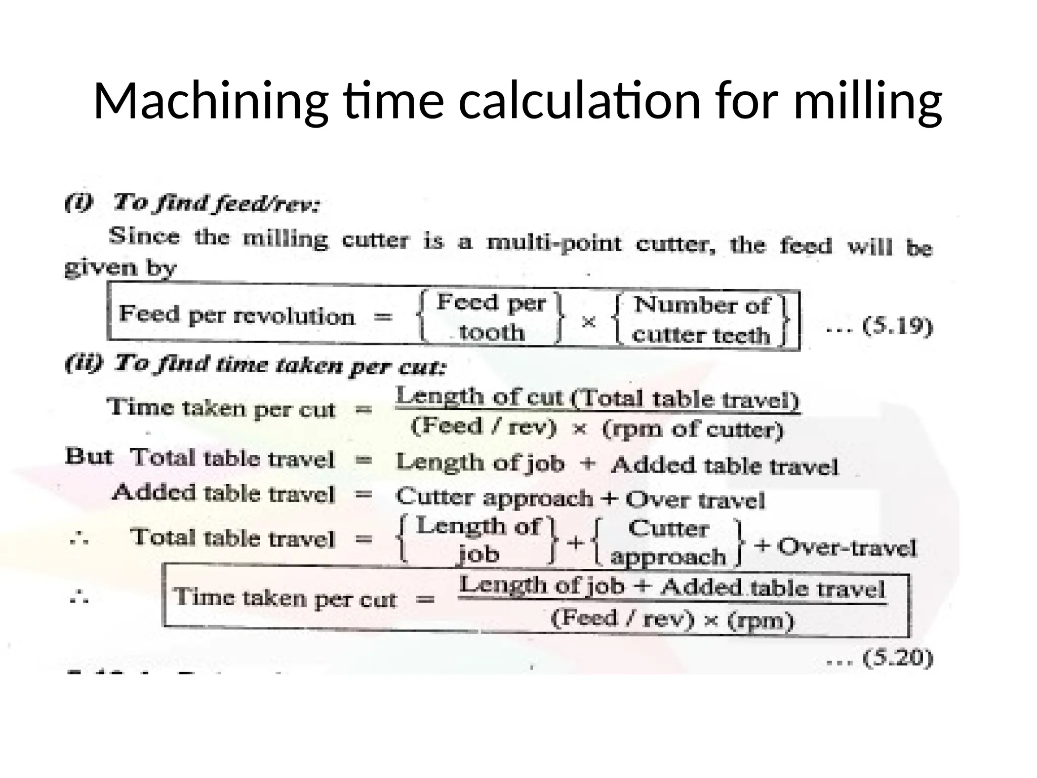 Machining time calculation for milling
 