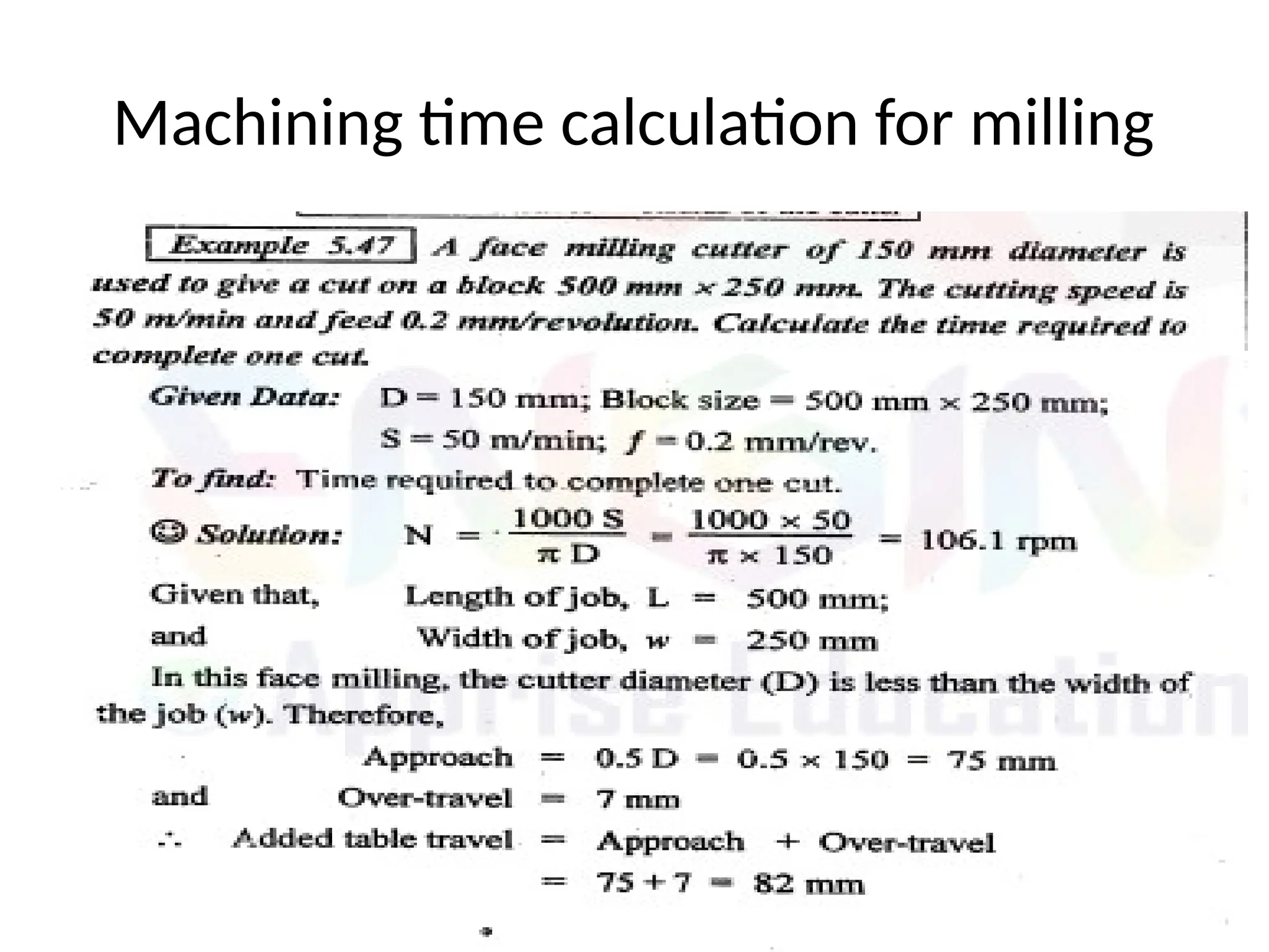 Machining time calculation for milling
 