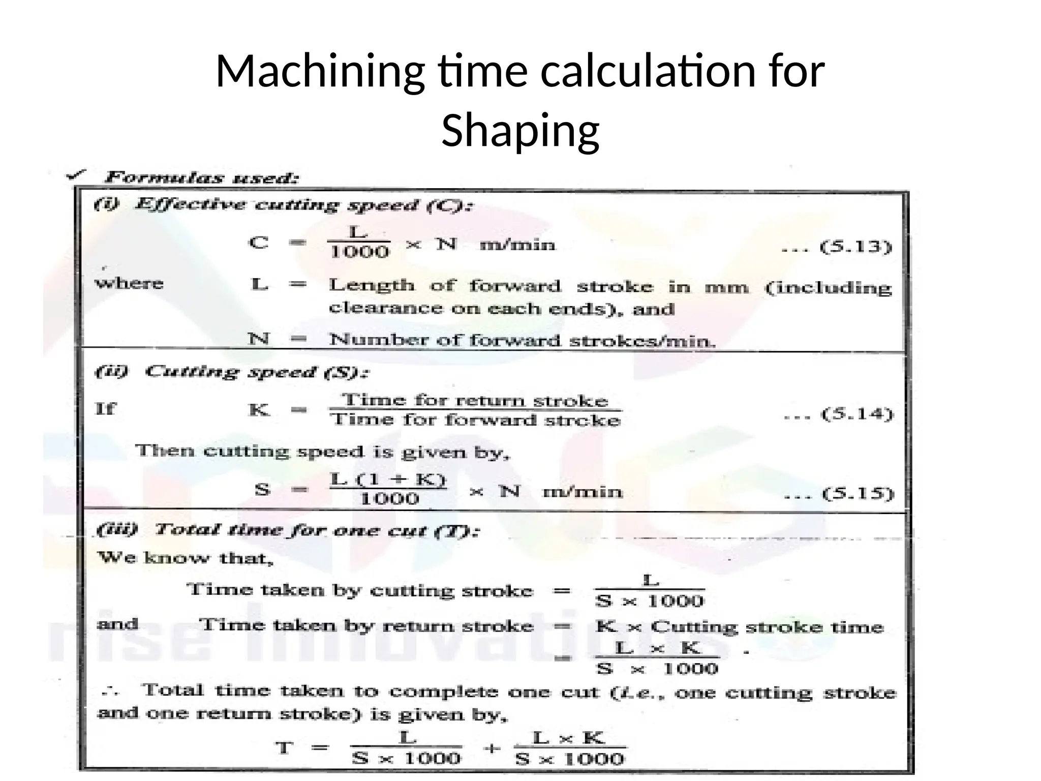 Machining time calculation for
Shaping
 