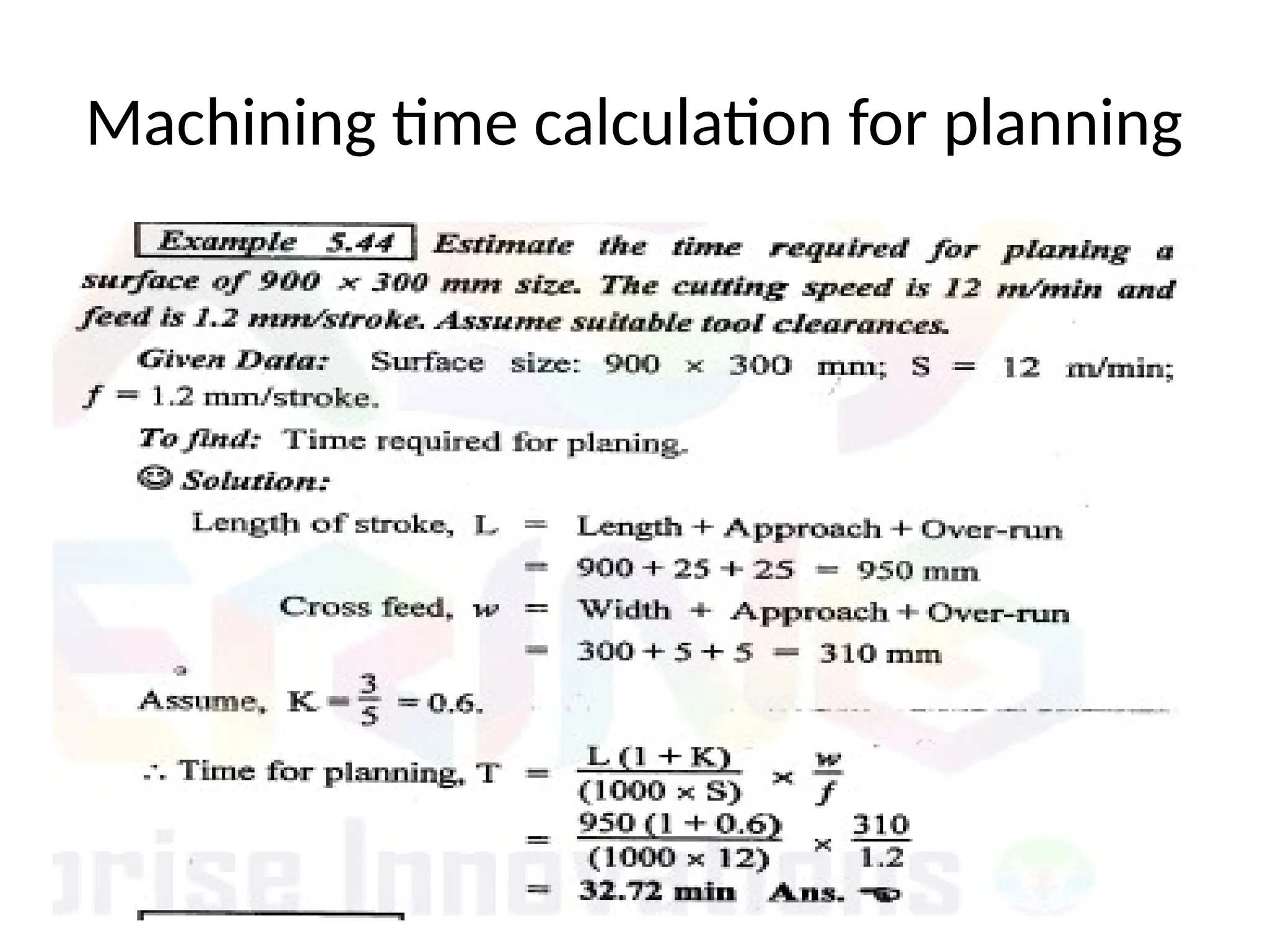 Machining time calculation for planning
 
