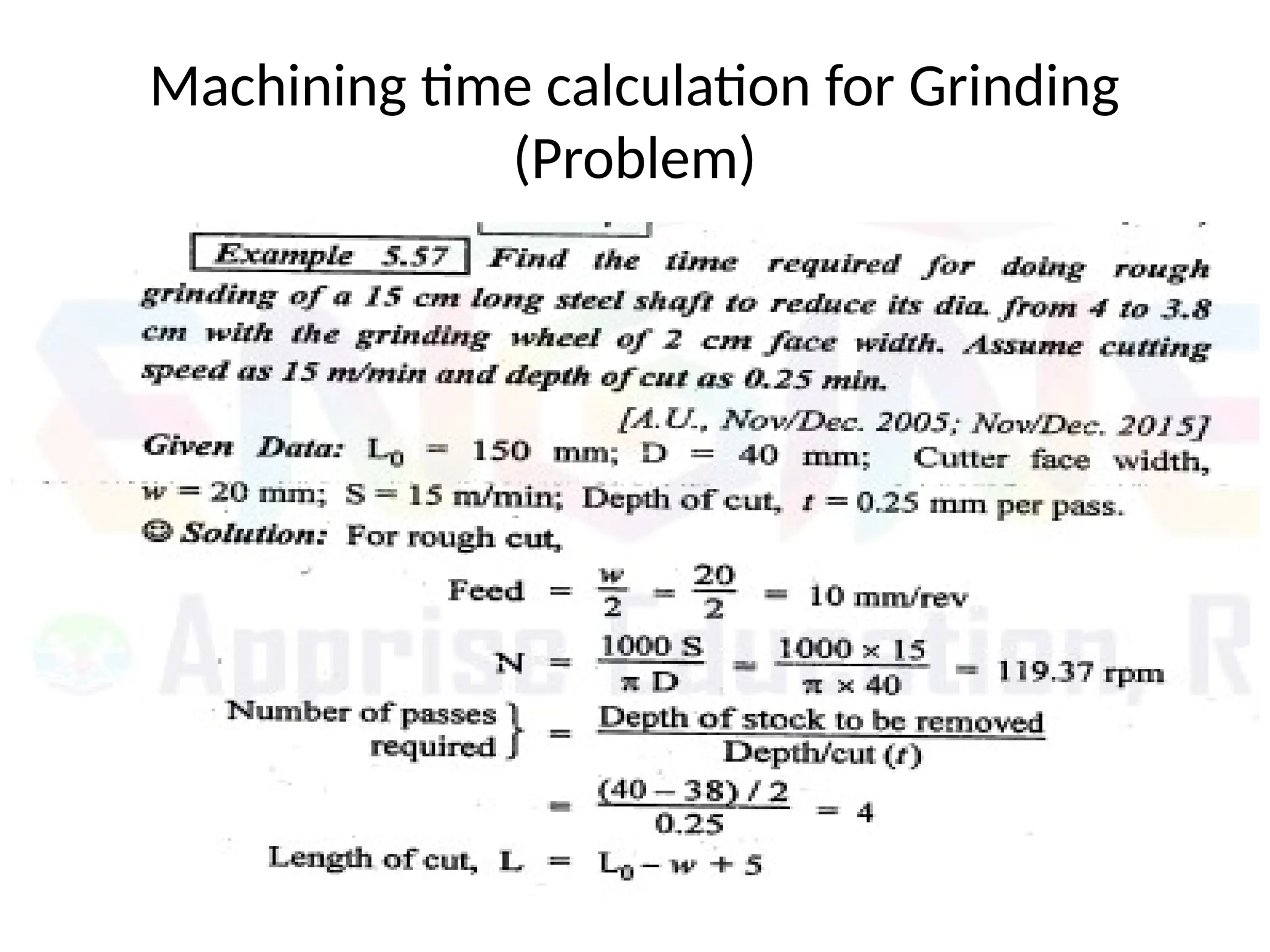 Machining time calculation for Grinding
(Problem)
 
