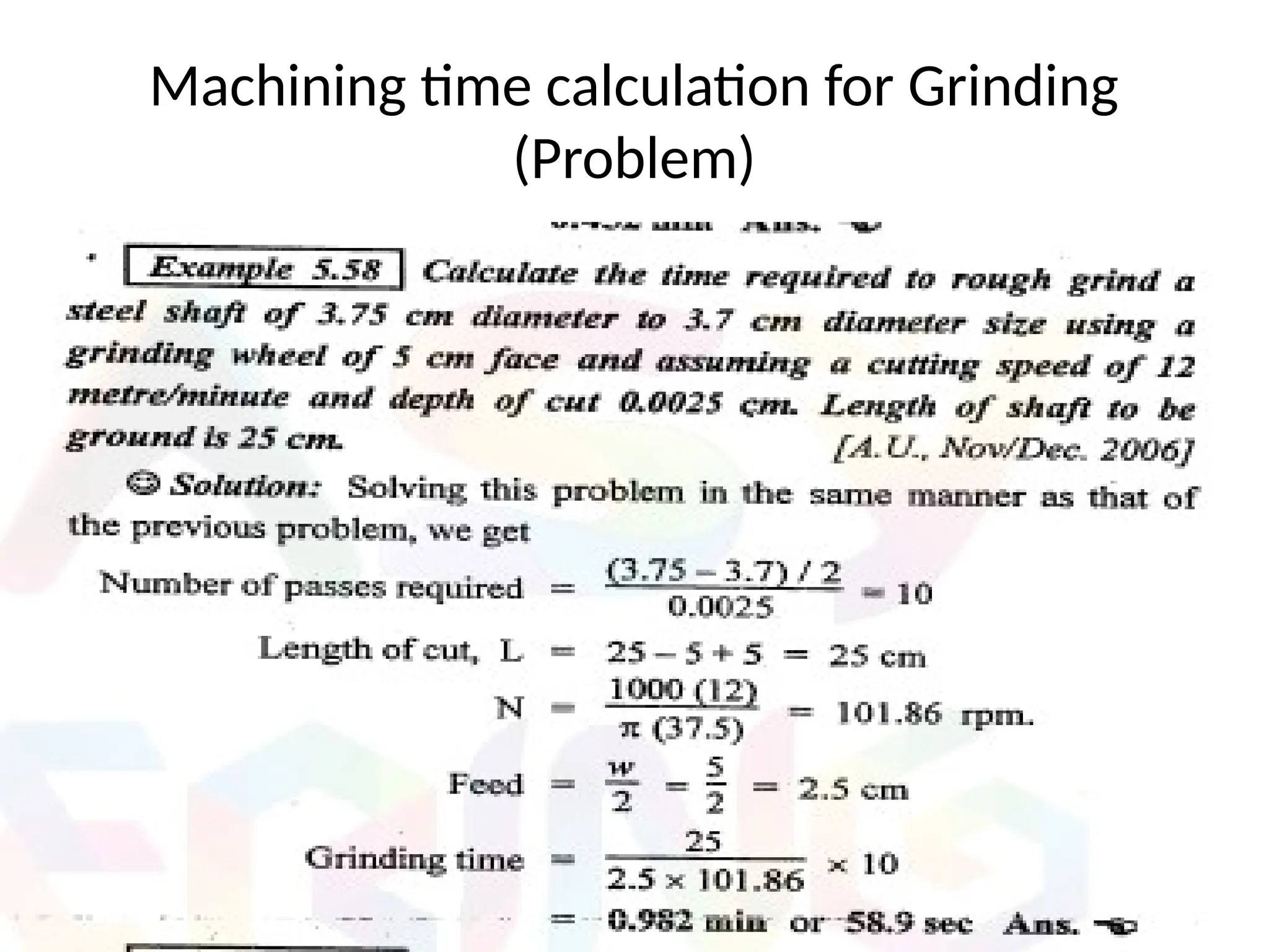 Machining time calculation for Grinding
(Problem)
 