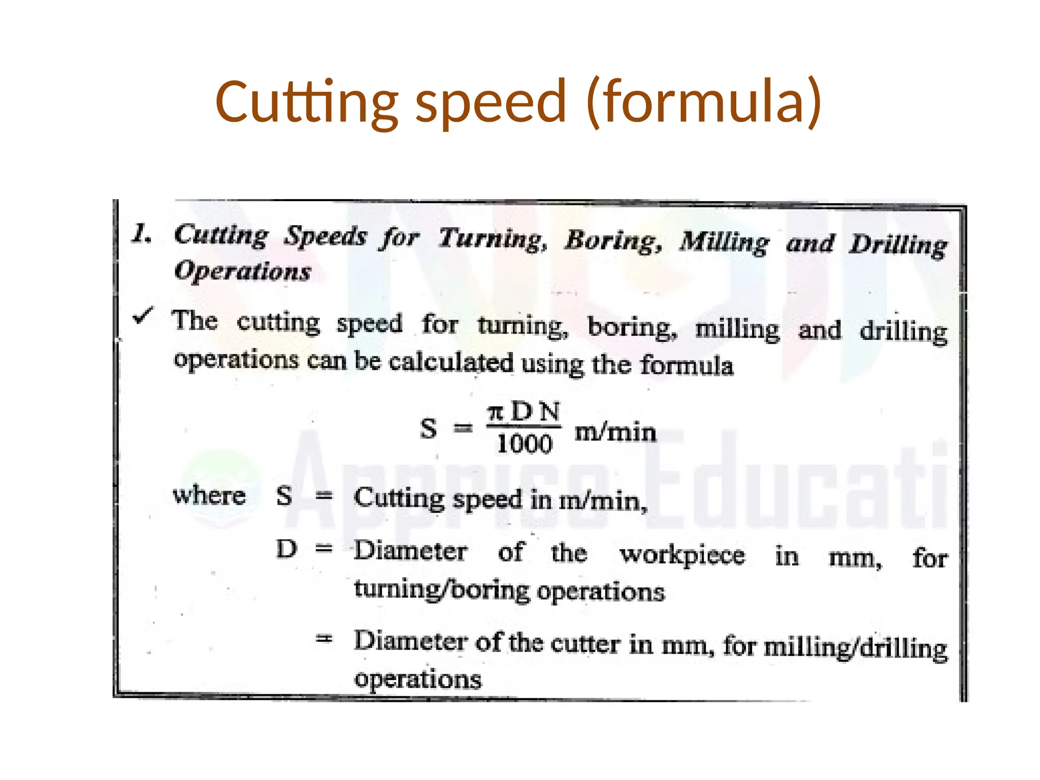 Cutting speed (formula)
 