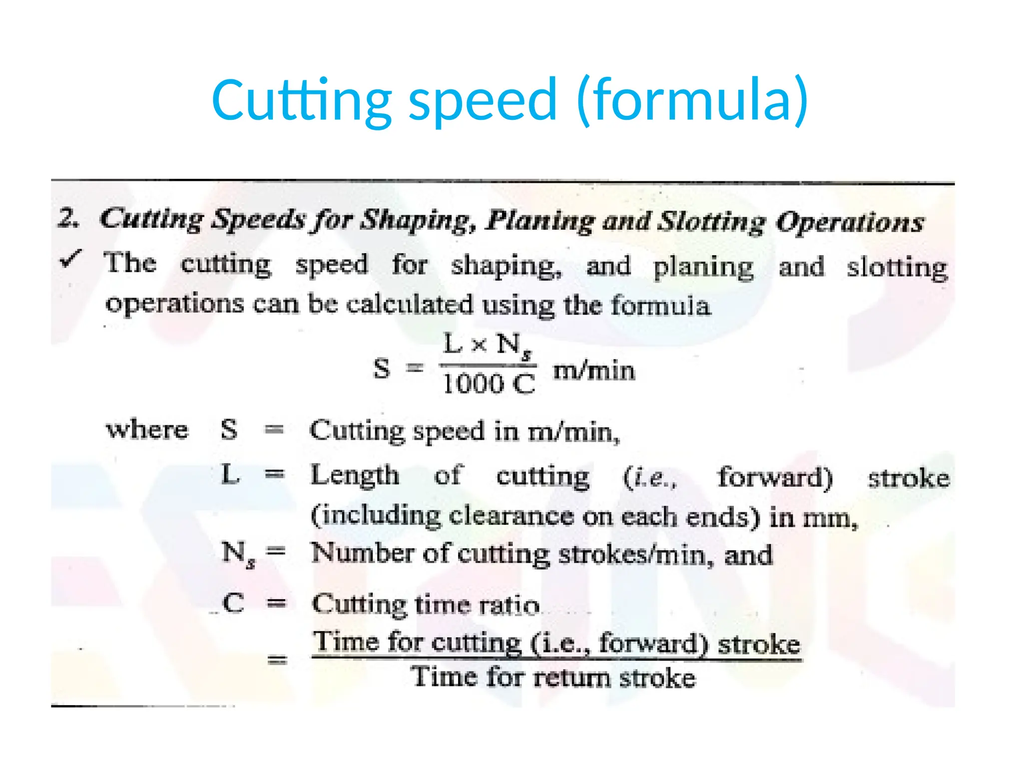 Cutting speed (formula)
 