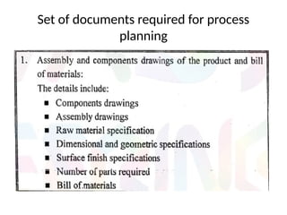 Set of documents required for process
planning
 