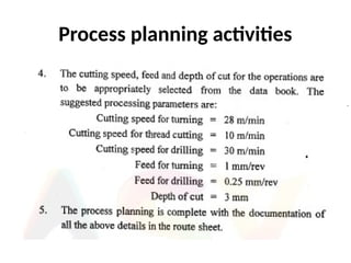 Process planning activities
 