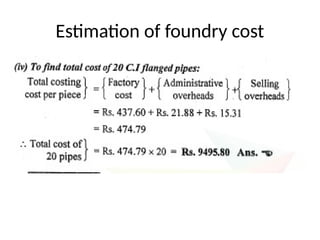 Estimation of foundry cost
 