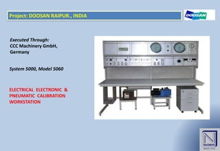 Project: DOOSAN RAIPUR., INDIA
System 5000, Model 5060
ELECTRICAL ELECTRONIC &
PNEUMATIC CALIBRATION
WORKSTATION
Executed Through:
CCC Machinery GmbH,
Germany
 