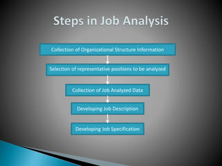 Collection of Organizational Structure Information
Selection of representative positions to be analyzed
Developing Job Specification
Developing Job Description
Collection of Job Analyzed Data
 