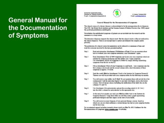 General Manual for
the Documentation
of Symptoms
 