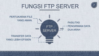 7
PERTUKARAN FILE
YANG AMAN.
FTP
SERVER
FASILITAS
PENGIRIMAN DATA
DUA ARAH
TRANSFER DATA
YANG LEBIH EFISIEN
 
