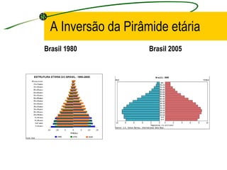 A Inversão da Pirâmide etária Brasil 1980  Brasil 2005 