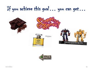 If you achieve this goal… you can get…




4/17/2011                              16
 