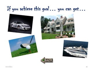 If you achieve this goal… you can get…




4/17/2011                              18
 