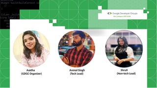 On Campus UIET,KUK
Aastha
(GDGC Organizer)
Anmol Singh
(Tech Lead)
Shruti
(Non-tech Lead)
 