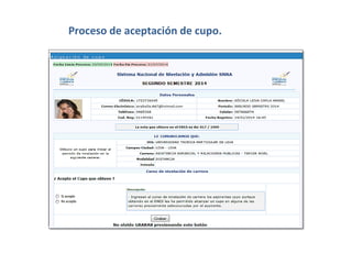 Proceso de aceptación de cupo.
 