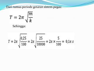 Dari rumus periode getaran sistem pegas:




    Sehingga:
 